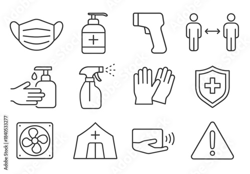 Essential covid-19 safety icons and precautionary measures symbols