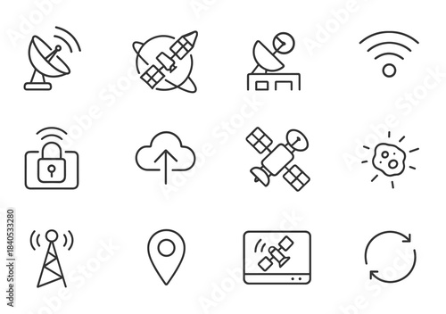 Satellite communication and internet technology icons collection
