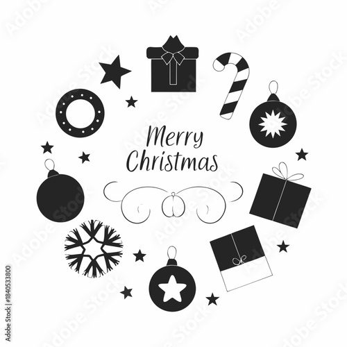 Minimalist Black and White  Merry Christmas in Vector illustration 