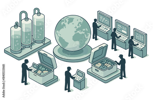 Global industrial automation and data analysis concept with control systems