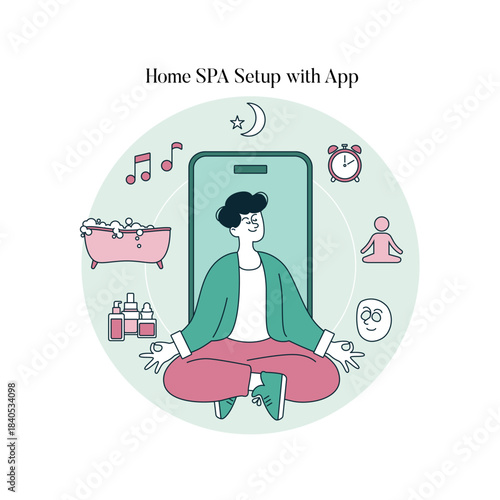 Home Spa Setup with App for Relaxation Illustration