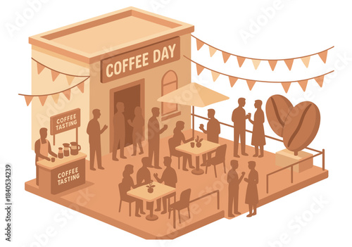 Outdoor coffee tasting event with diverse adults at café celebration