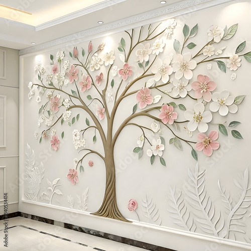 Blossom Tree 3D Wall Mural Interior Decor on transparent background