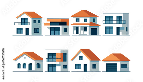 House collection, diverse homes, architecture types, flat vector illustration