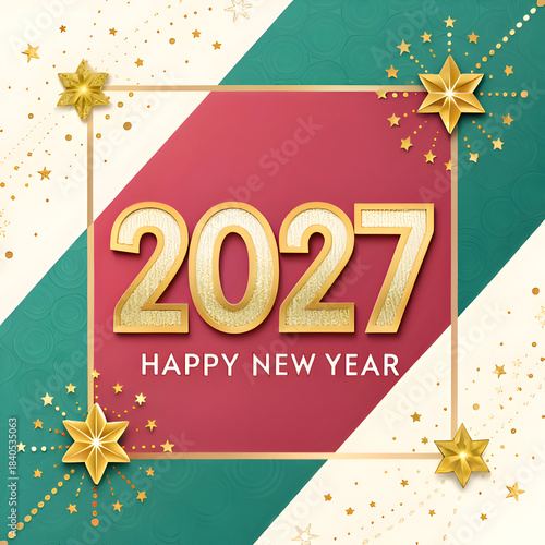 Festive 2027 New Year Greeting Card on transparent background
