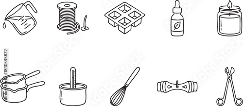 Collection of line art icons for candle making supplies and tools vector
