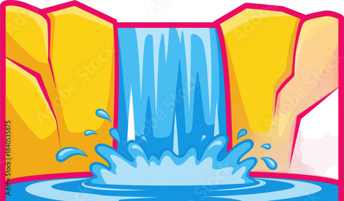 Majestic waterfall cascading into a serene pool of water surrounded by rocky cliffs.