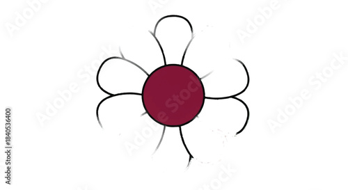 Simple stylized flower with a dark red center and black petals.