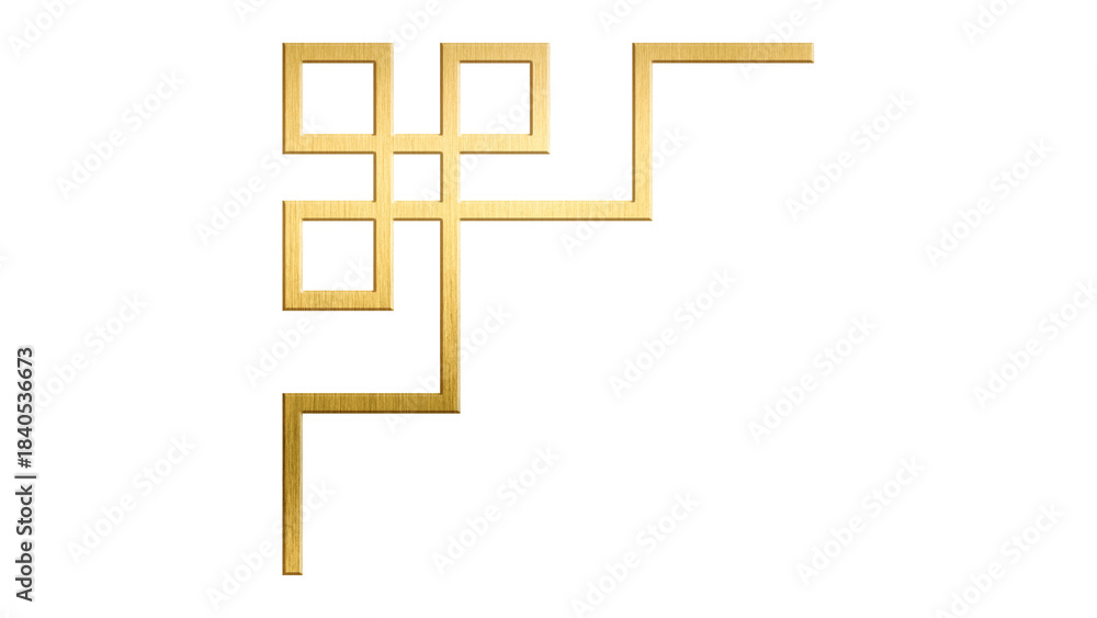 Fototapeta premium 3D Rendered Brushed Gold Geometric Square Corner or Border Element Isolated on Dark Background