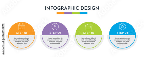 4 Step Infographics Circular Layout Template. Illustration Business Abstract Background. Infographics Design.