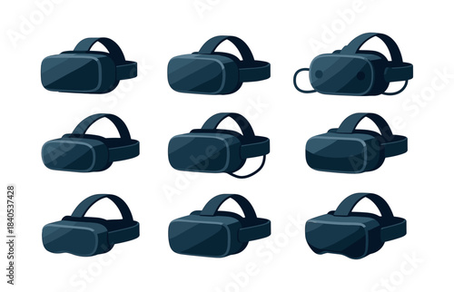 Virtual reality headset collection, flat vector illustration with vr goggles