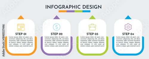 4 Step Infographics Rectangle Layout Template. Illustration Business Abstract Background. Infographics Design.