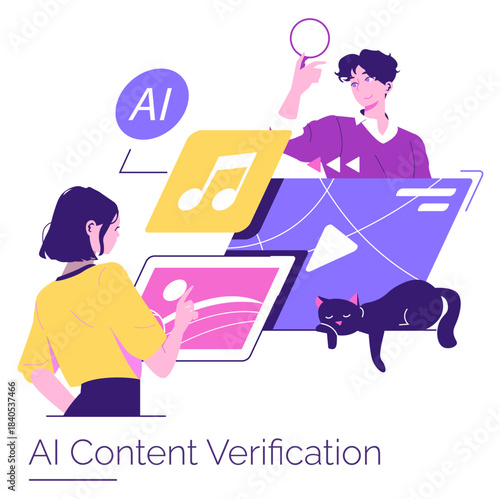 AI Content Verification Vector with Interactive Devices