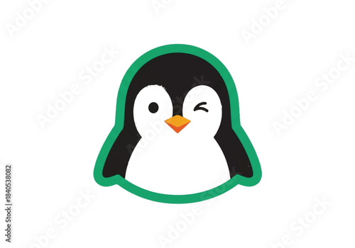 Cute cartoon penguin winking with a friendly expression.