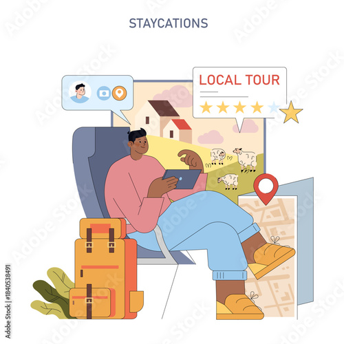 Exploring Local Staycations with Virtual Tours Illustration