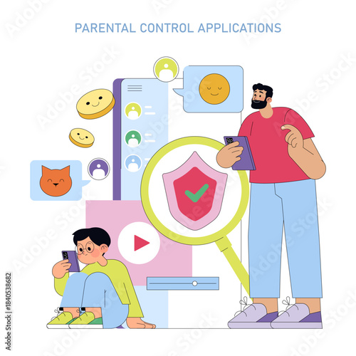 Parental Control App Vector Illustration with Devices
