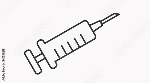 Black and White Vector Icon of Medical Syringe. Minimalist black and white vector illustration of a medical syringe. Perfect for health, medicine, vaccination, pharmacy, hospital, and prevention proje