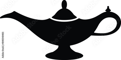 Black silhouette of a genie lamp magic lamp white background