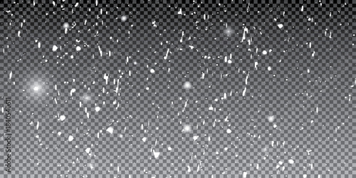 White snowflakes on a transparent background. Snow flakes, snow background. Heavy snowfall, snowflakes in different shapes and forms.