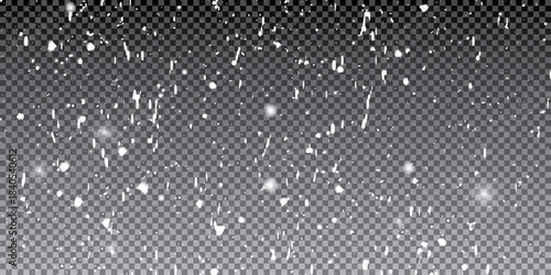 White snowflakes on a transparent background. Snow flakes, snow background. Heavy snowfall, snowflakes in different shapes and forms.