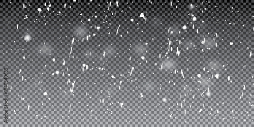 White snowflakes on a transparent background. Snow flakes, snow background. Heavy snowfall, snowflakes in different shapes and forms.