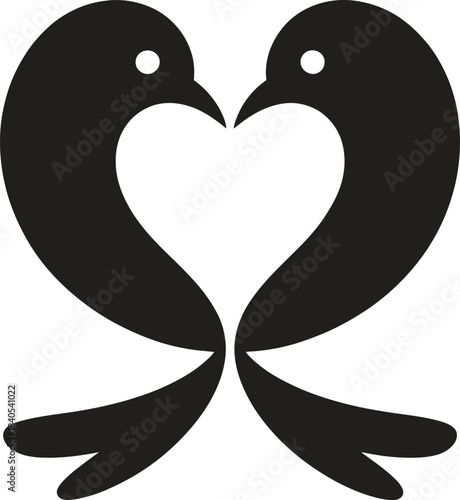 Elegant lovebird silhouette forming a heart shape in minimalist black design, romantic symbol perfect for Valentine’s Day, wedding decor and affectionate graphic artwork