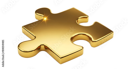 A single polished golden puzzle piece isolated on a stark black background representing a valuable solution or missing element