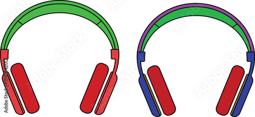 Black and white line drawing of modern over ear headphones, minimalist audio device illustration, music listening accessory outline for digital design