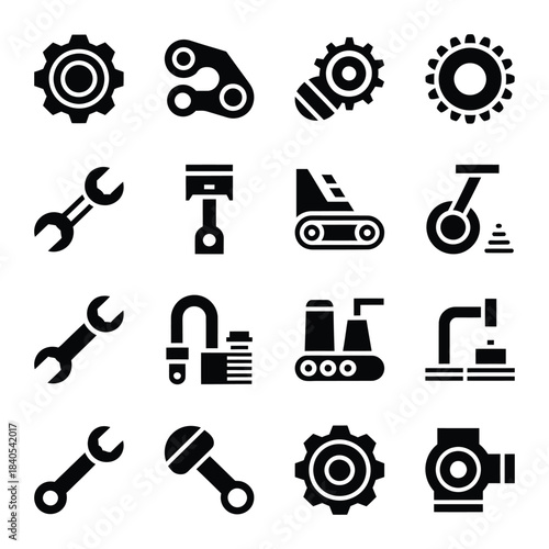 Collection of industrial mechanical engineering icons and symbols
