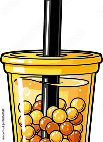 Boba Tea Illustration - A Refreshing and Colorful Drink with Tapioca Pearls.