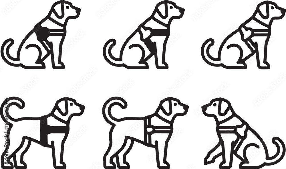 Fototapeta premium Guide and Assistance Dog Line Art Set, Simple and Modern Line Art Set