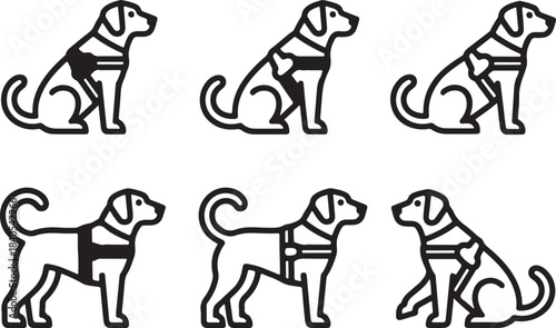 Guide and Assistance Dog Line Art Set, Simple and Modern Line Art Set