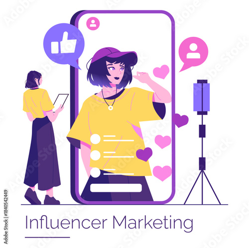 Influencer Marketing Vector Illustration with Social Media Elements