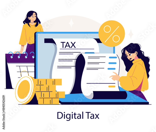 Analyzing Digital Tax Concepts Vector Illustration