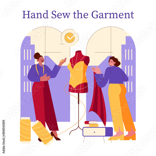 Sewing and Designing Dress Vector Illustration