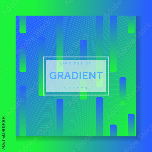 Gradient background. Green and blue card design, line graphic for presentation. Social media post template. Square poster and flyer modern style graphic. Minimal business backdrop. Vector illustration