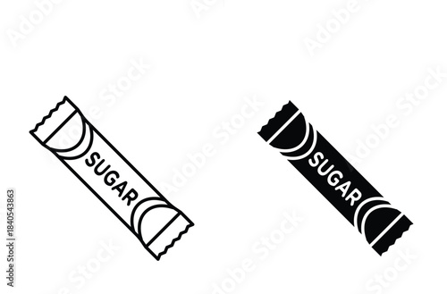 Sugar sticks package icon set. Sugar sticks package vector symbol in black filled and outlined style.