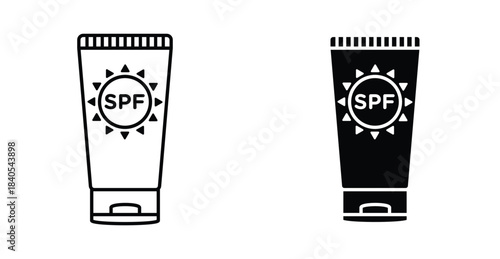 Sun cream icon. Line with editable stroke and flat for Web
