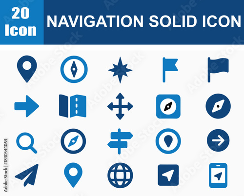 Minimal Navigation Solid Icon Vector Set | UI UX Symbols | GPS, Map & Direction Icons