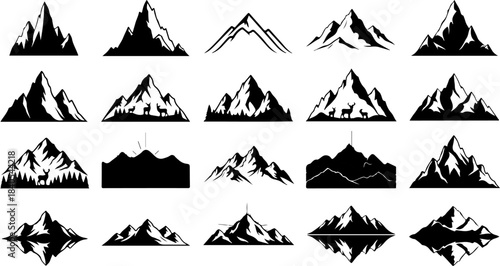 Mountain Peak Silhouette Collection – Black Alpine Landscape Icons