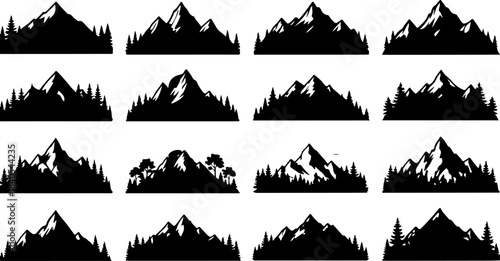 Mountain Peak Silhouette Collection – Black Alpine Landscape Icons