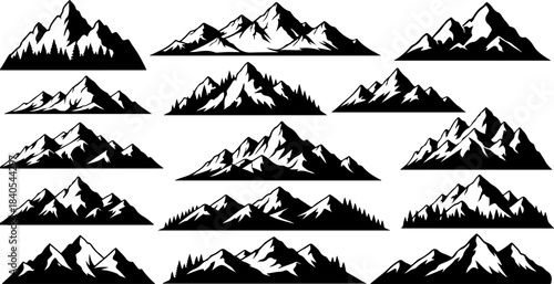 Mountain Peak Silhouette Collection – Black Alpine Landscape Icons