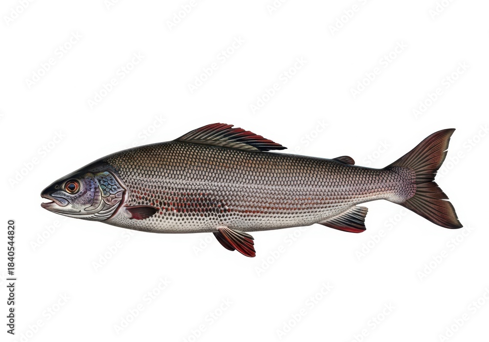 Obraz premium Arctic grayling isolated on white background, a freshwater fish species