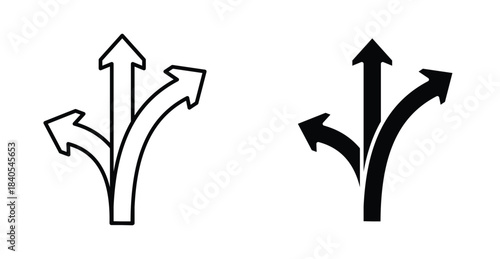 Three directions icon. Line with editable stroke and flat for Web