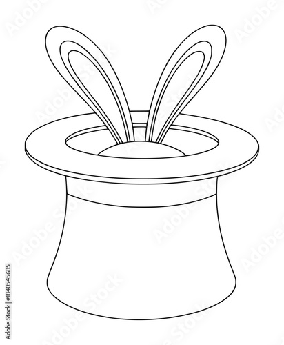 Black and white line of a magicians hat with rabbit ears