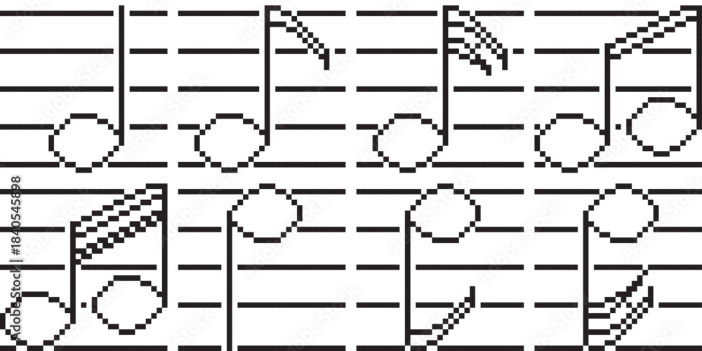 Naklejka premium Musical not icon line with grid black-white vector pixel art icon
