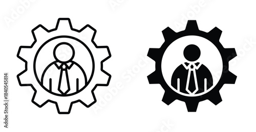 User and gear icon set. User and gear vector symbol in black filled and outlined style.