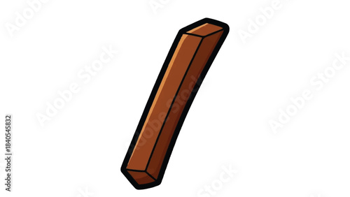 A single brown chocolate stick with a rectangular prism shape and beveled edges.