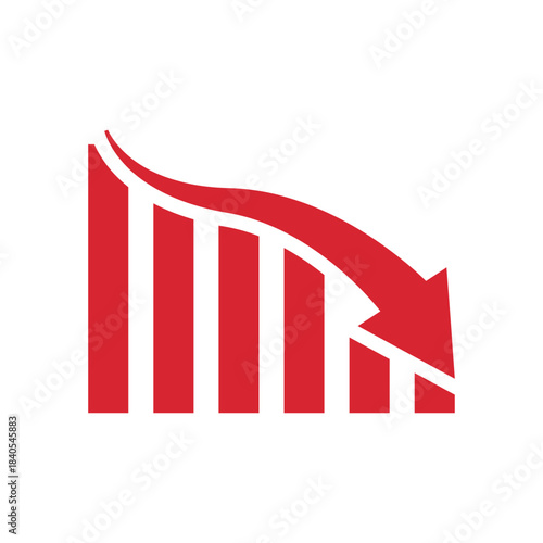 Graph going down sign with red arrows vector. Bar chart symbol icon with arrow moving down and sales bar chart.
