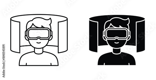 Virtual tour icon set. Virtual tour vector symbol in black filled and outlined style.